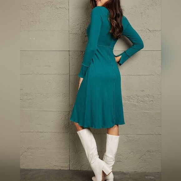 Culture Code Teal Long Sleeve Chevron Upper Bodycon Midi Dress size Medium - Picture 5 of 7